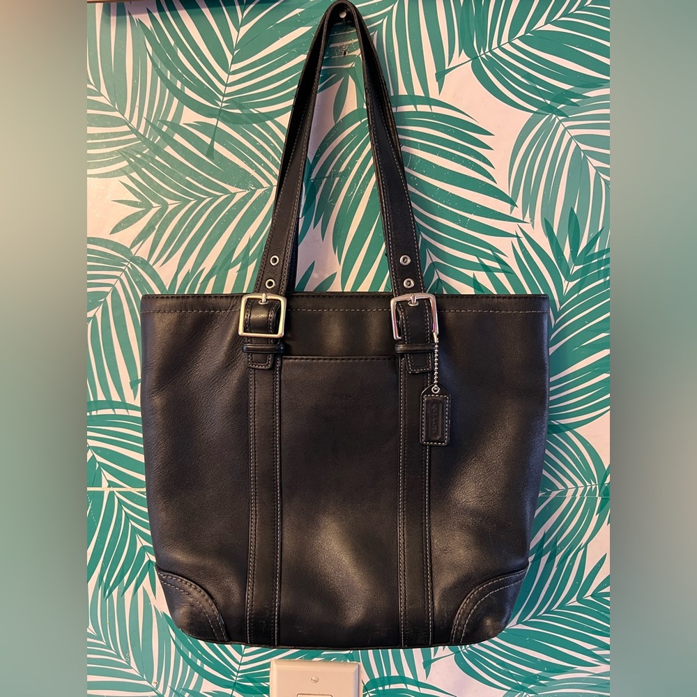 Vintage coach Hampton shoulder tote bag black leather 90’s Y2K